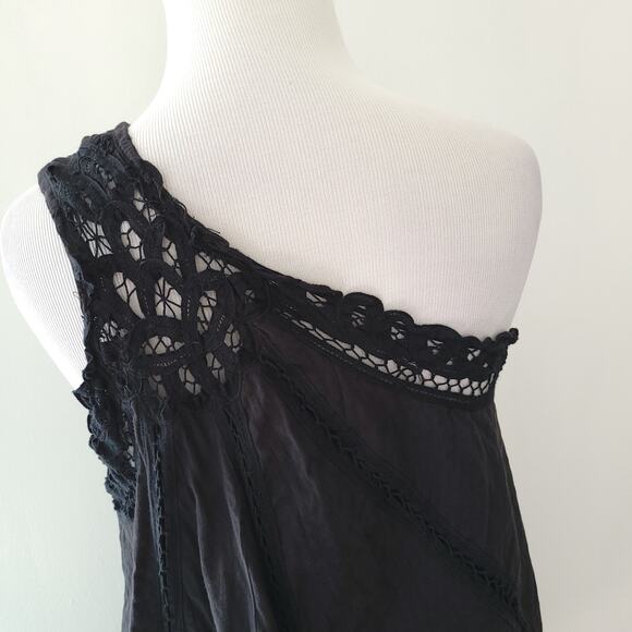 Free People Billie Battenberg Lace Dress One Shoulder Black A Line Women Medium - Picture 8 of 13
